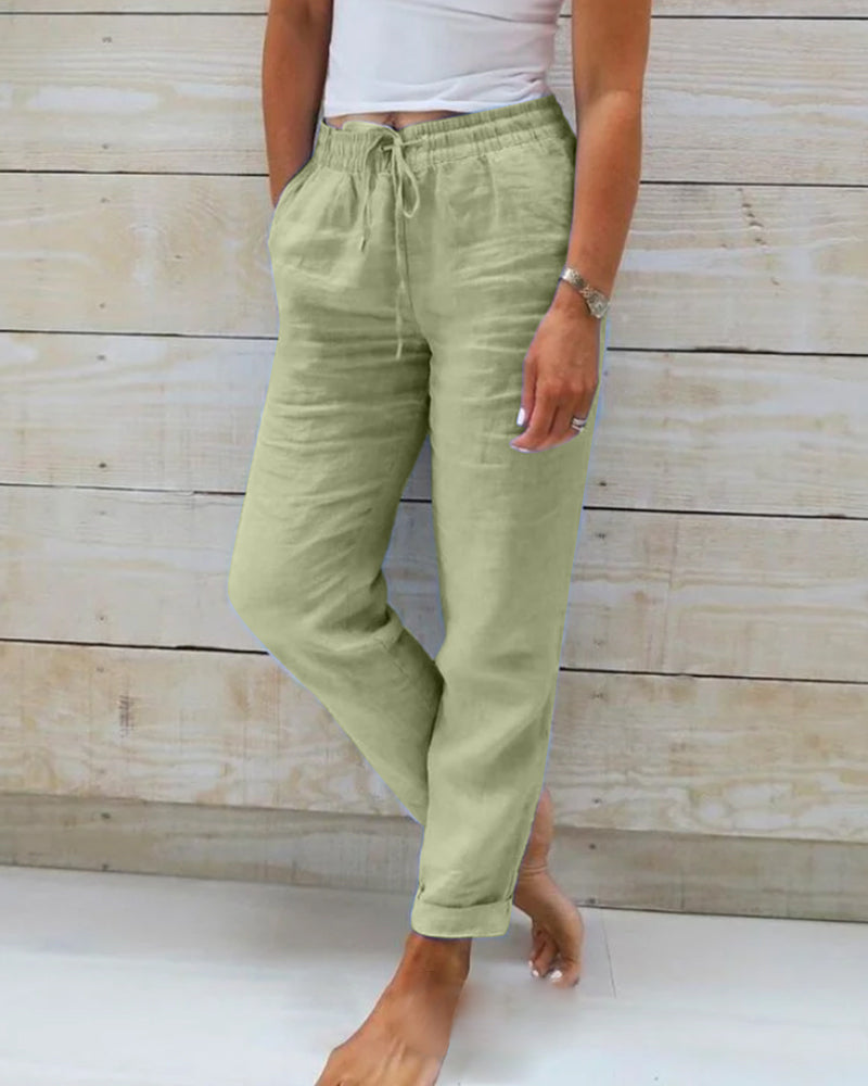 Aria Trousers in Cotton and Linen with an Elastic Waist