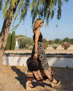 Printed Boho Maxi Skirt with Flowing Cut & Fringes | Yalina