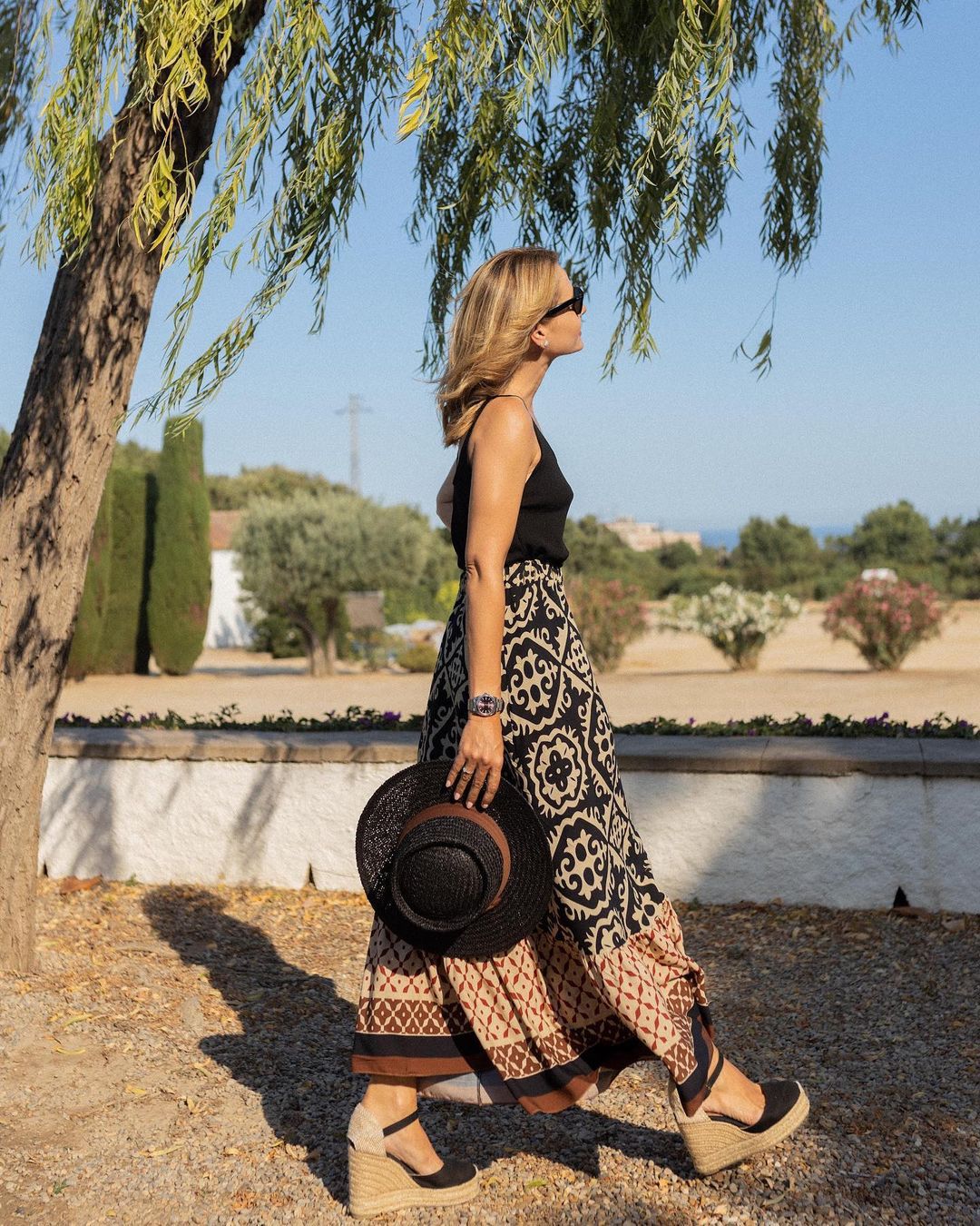 Printed Boho Maxi Skirt with Flowing Cut & Fringes | Yalina