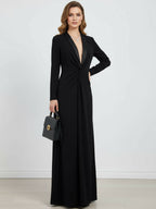 Kara | Long-Sleeve Deep V-Neck Maxi Dress