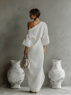 Aurora | Ivory One-Shoulder Flowing Maxi Dress
