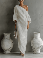 Aurora | Ivory One-Shoulder Flowing Maxi Dress