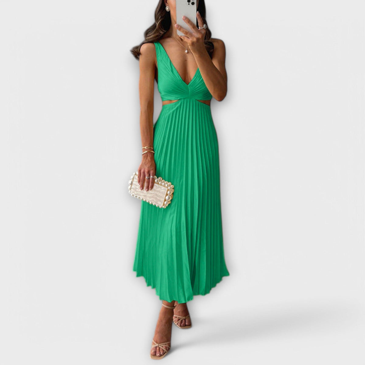 Elegant midi evening dress with pleating