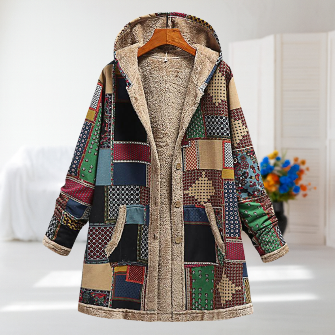 Camilla | Patchwork Check Fleece-Lined Hooded Coat