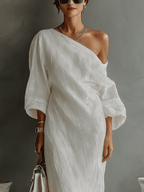 Aurora | Ivory One-Shoulder Flowing Maxi Dress