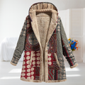 Francesca | Burgundy Print Fleece-Lined Hooded Coat
