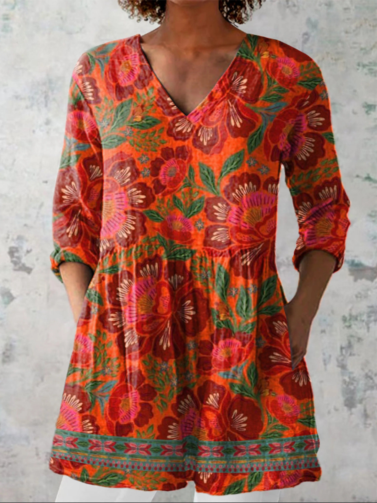 Marion | Vintage Floral V-Neck Blouse