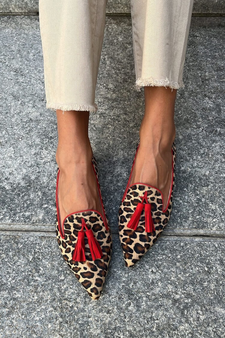 Gelly | Red Tassel Leopard Flats