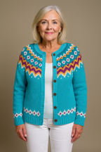 Olivia | Turquoise Fair Isle Knitted Cardigan