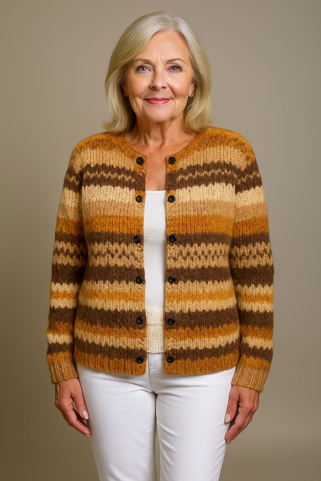 Tessa | Brown Striped Knitted Cardigan