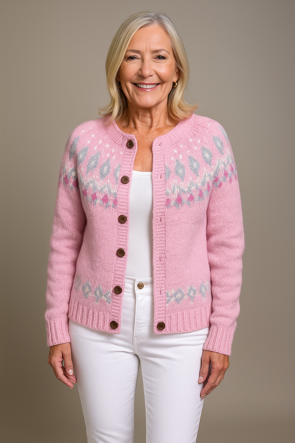 Sophie | Pink Fair Isle Knitted Cardigan