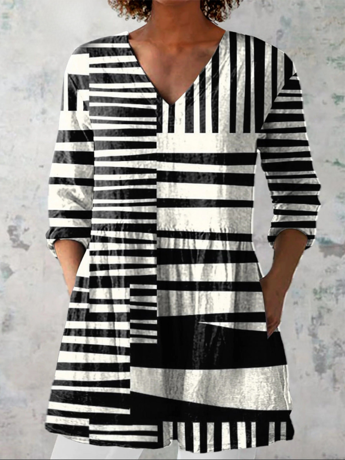 Sophie | Monochrome Stripe V-Neck Blouse