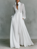 Patchwork Linen Maxi Dress with Stand Collar
