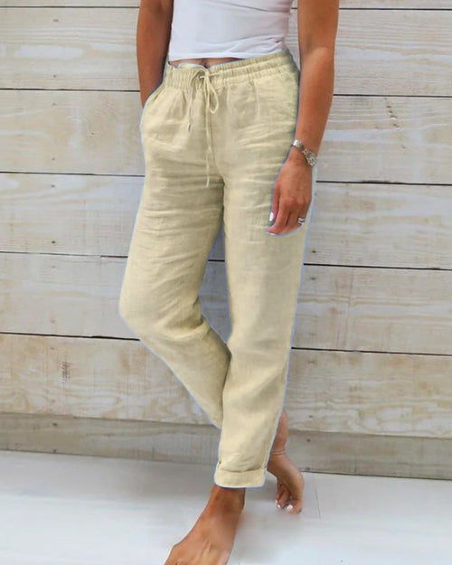 Aria Trousers in Cotton and Linen with an Elastic Waist