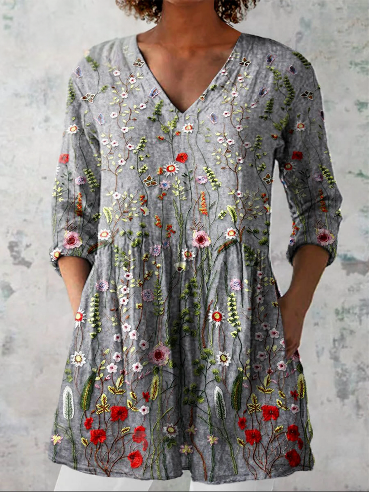 Amelie | Muted Print V-Neck Blouse