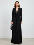 Kara | Long-Sleeve Deep V-Neck Maxi Dress