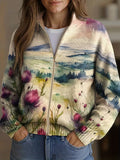 Averil | Scottish Thistle Zip-Up Cardigan