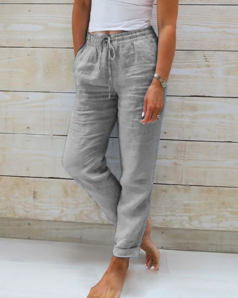Aria Trousers in Cotton and Linen with an Elastic Waist