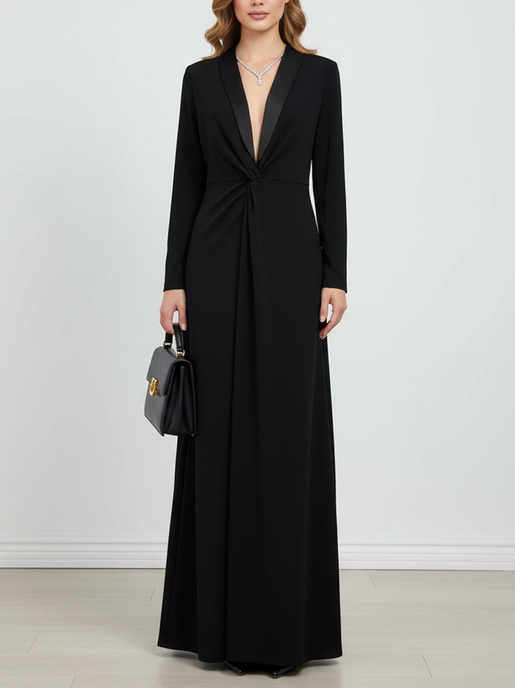 Kara | Long-Sleeve Deep V-Neck Maxi Dress