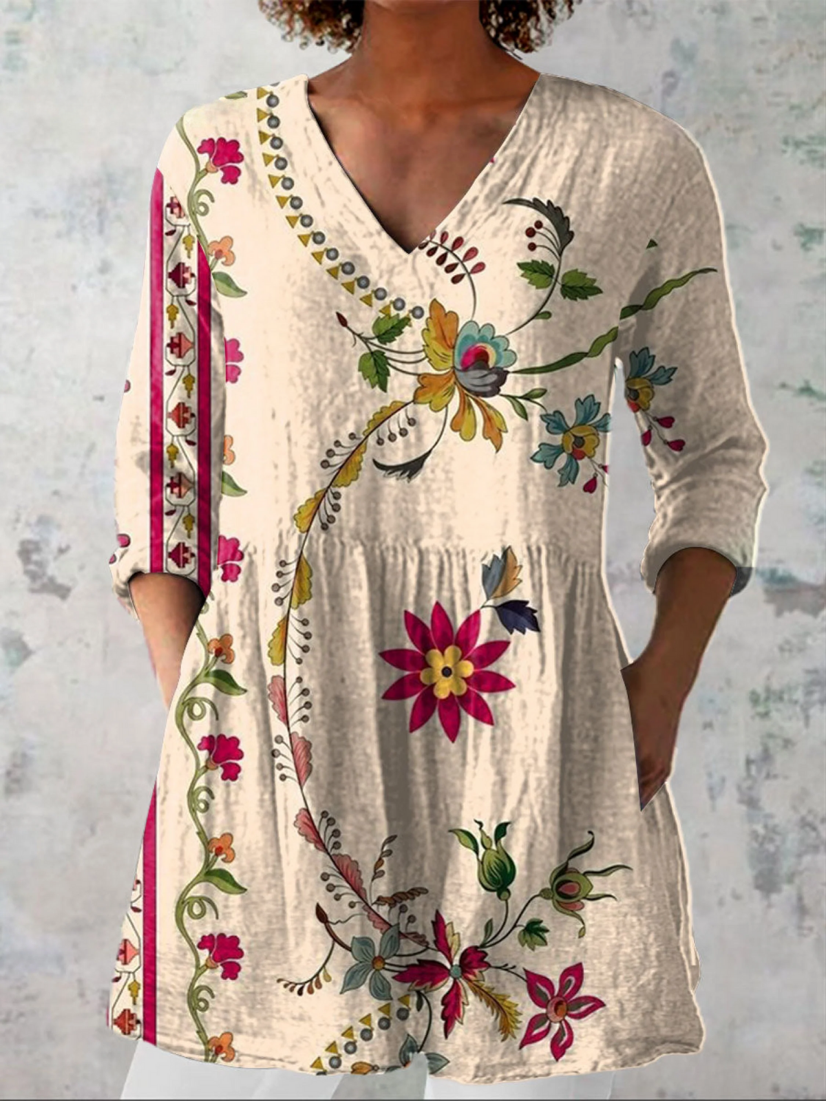 Clara | Vintage Patchwork V-Neck Blouse