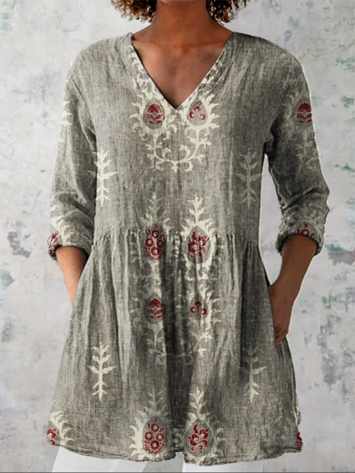 Elise | Soft Green Print V-Neck Blouse