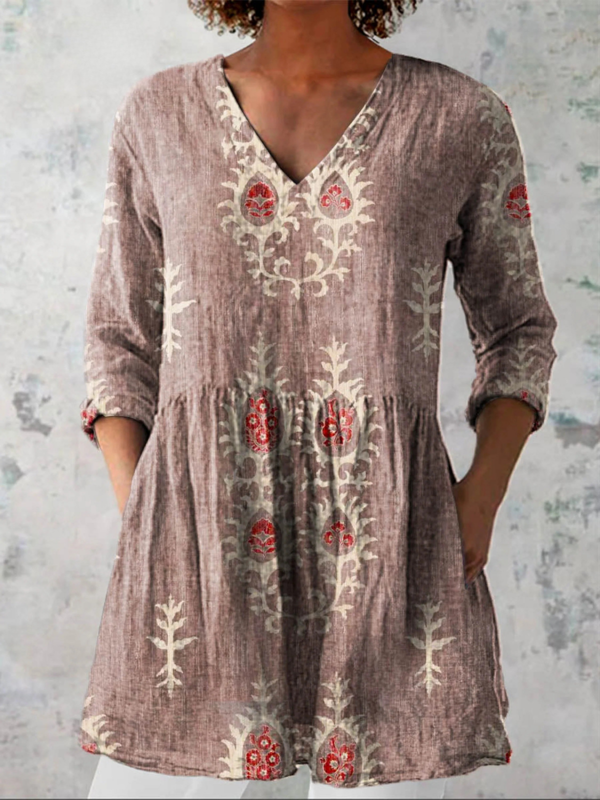 Elise | Soft Green Print V-Neck Blouse