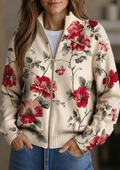 Penelope | Vintage Rose Print Zip-Up Cardigan