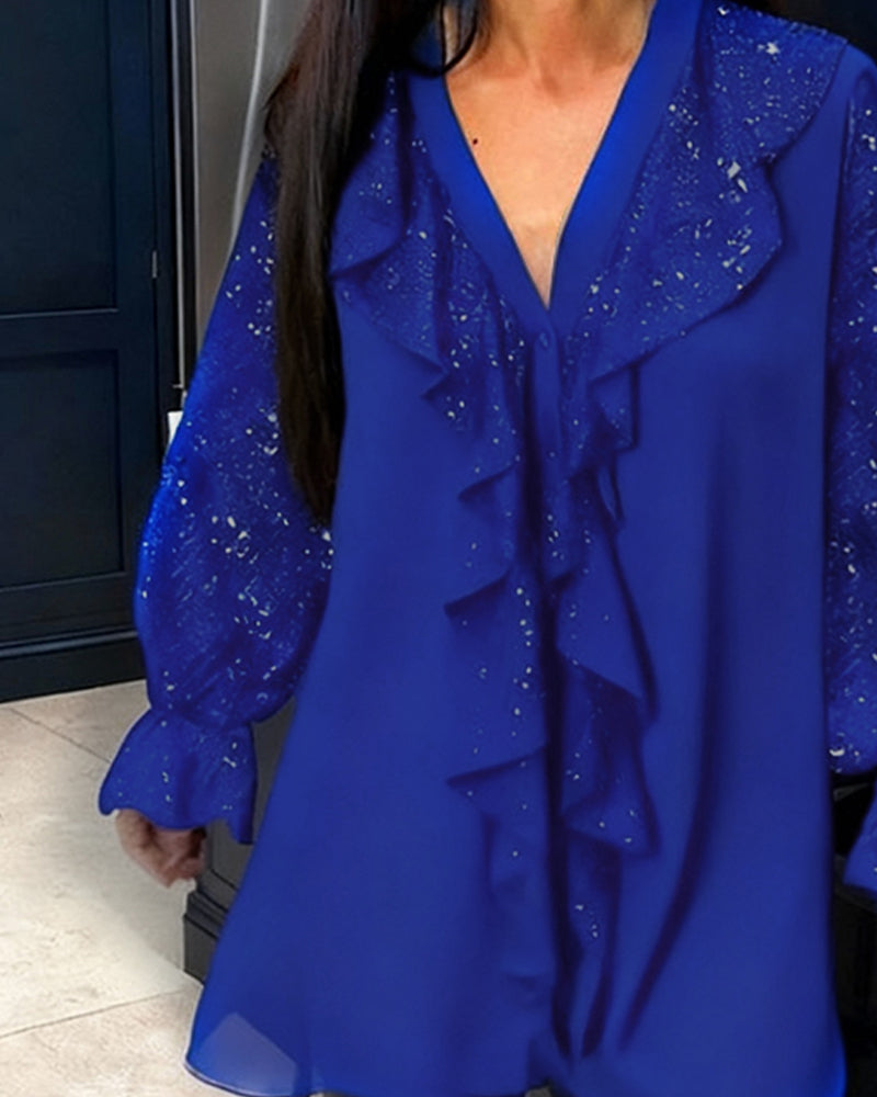 Loose Solid Colour Blouses with Ruffles
