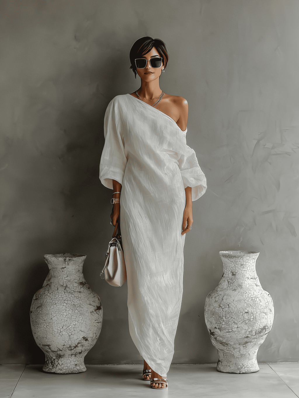 Aurora | Ivory One-Shoulder Flowing Maxi Dress