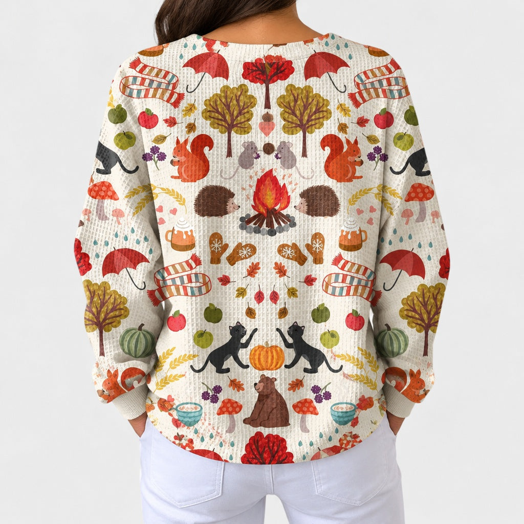 Alma | Cream Coloured Jumper with Autumn Forest Motif