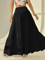 Boho High Waist Tiered Maxi Skirt with Smocked Waistband