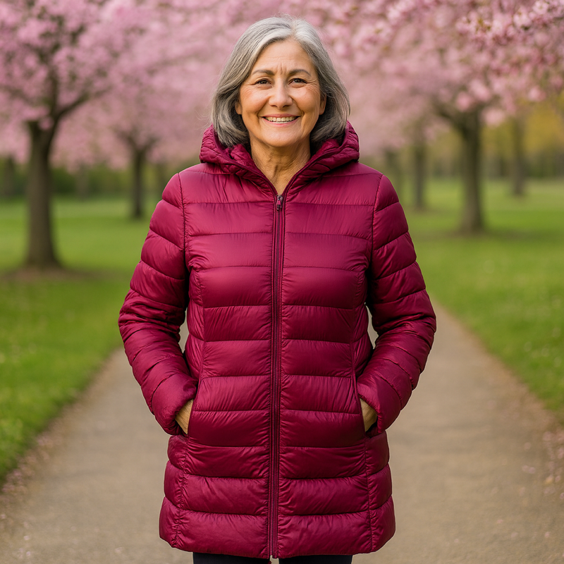 LONG TRANSITIONAL PUFFER JACKET | DARK RED