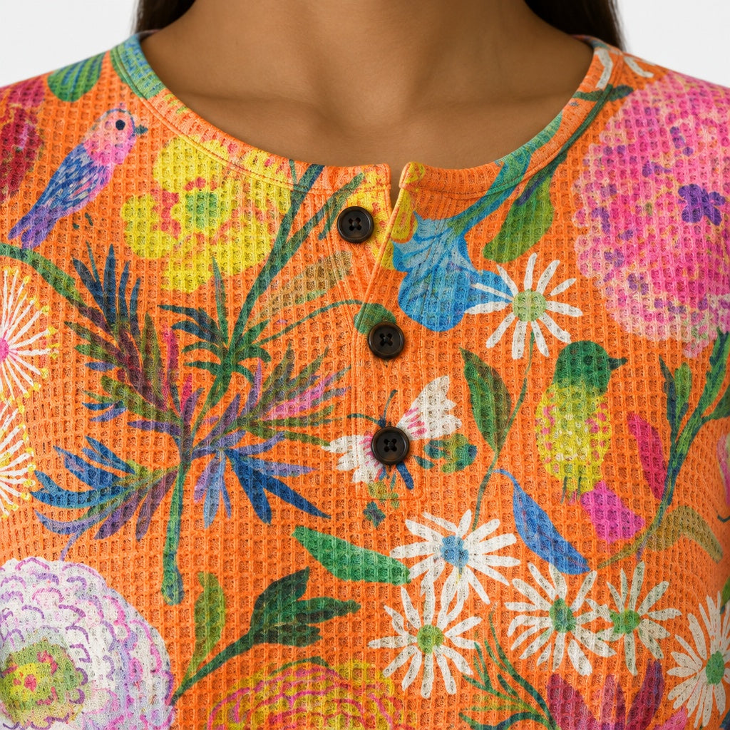 Florence | Orange Jumper with Colourful Floral Pattern