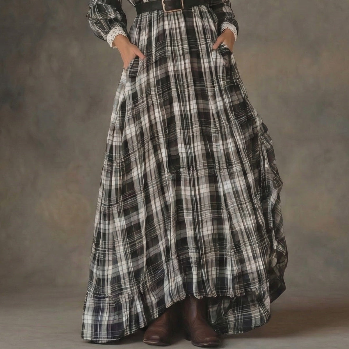 Marisela | Belted Check Maxi Dress