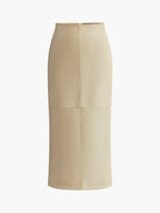 High Waist Faux Leather Midi Skirt with Back Slit