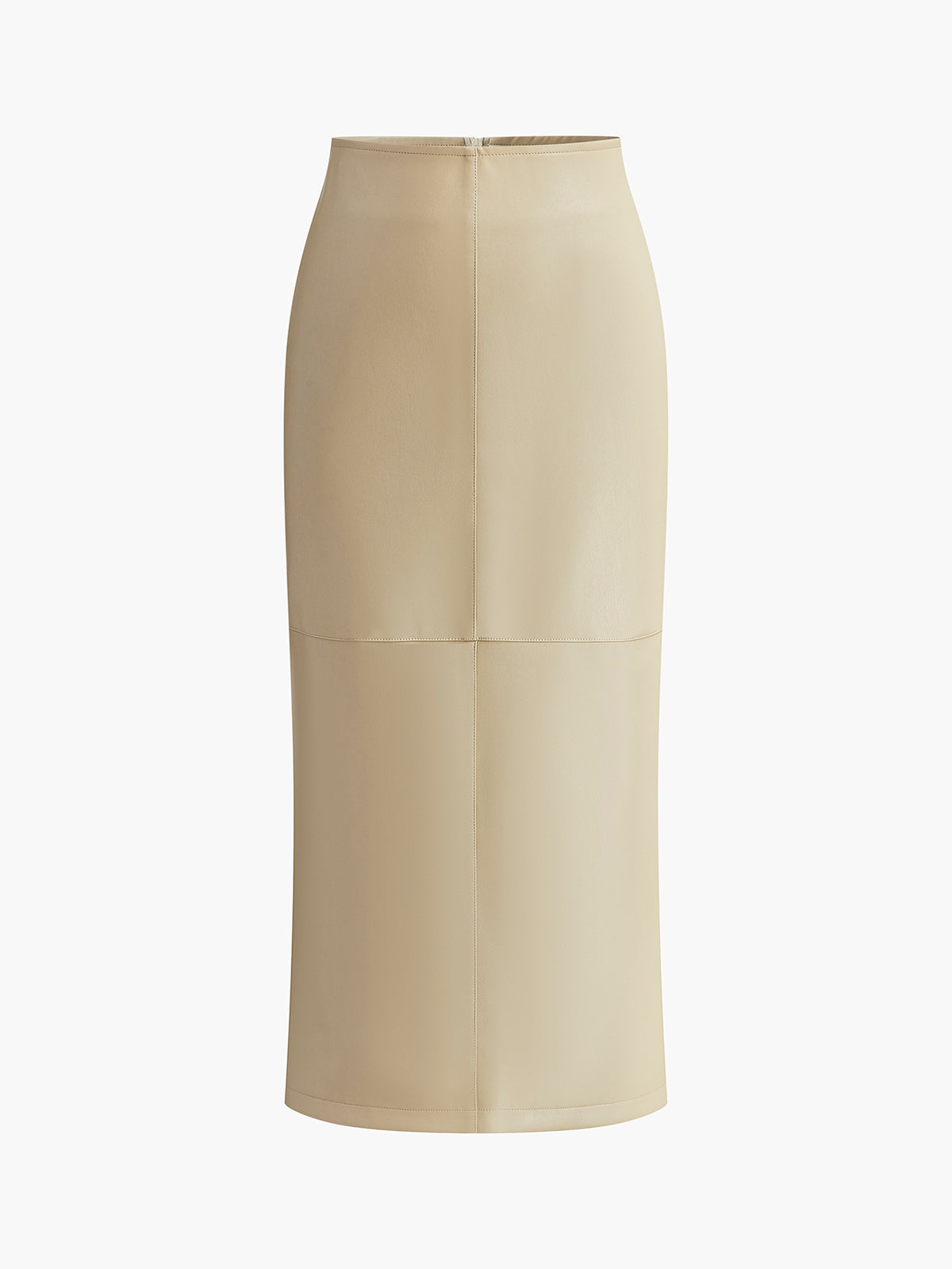 High Waist Faux Leather Midi Skirt with Back Slit