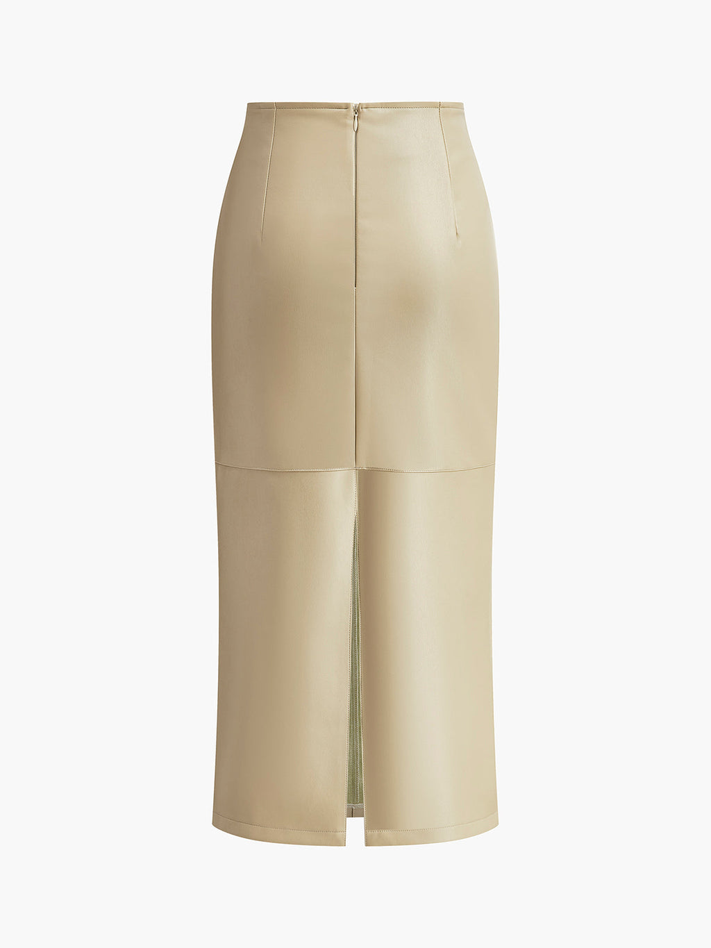 High Waist Faux Leather Midi Skirt with Back Slit