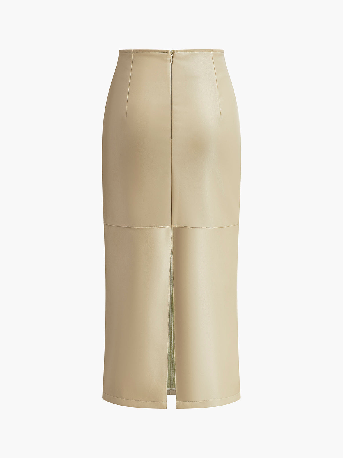 High Waist Faux Leather Midi Skirt with Back Slit