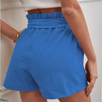 High Waist Shorts with Ruffle Waistband and Tie Belt