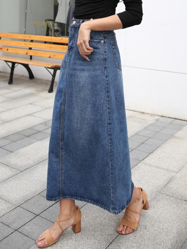 Long Denim Skirt | A-Line & High Waist