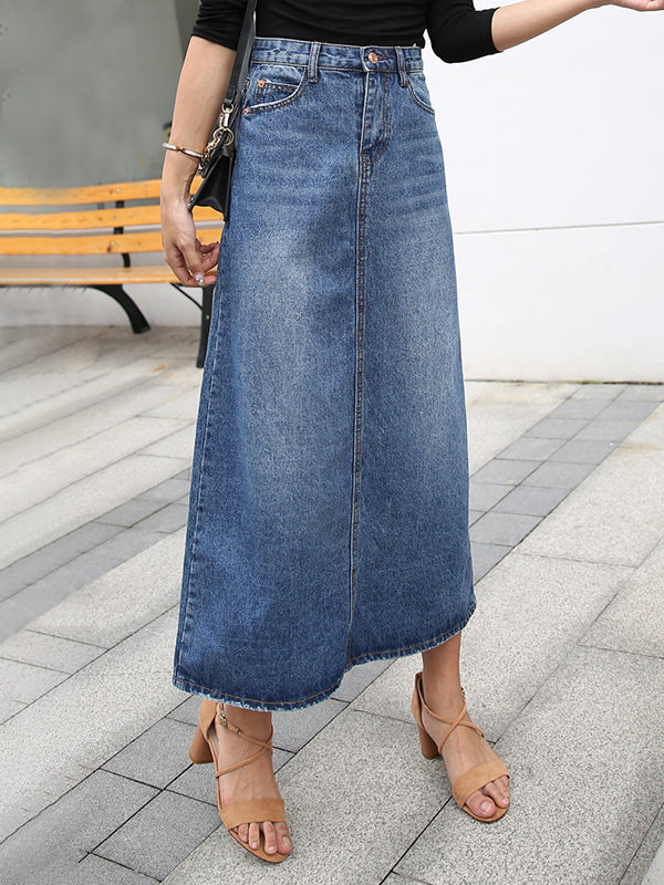 Long Denim Skirt | A-Line & High Waist