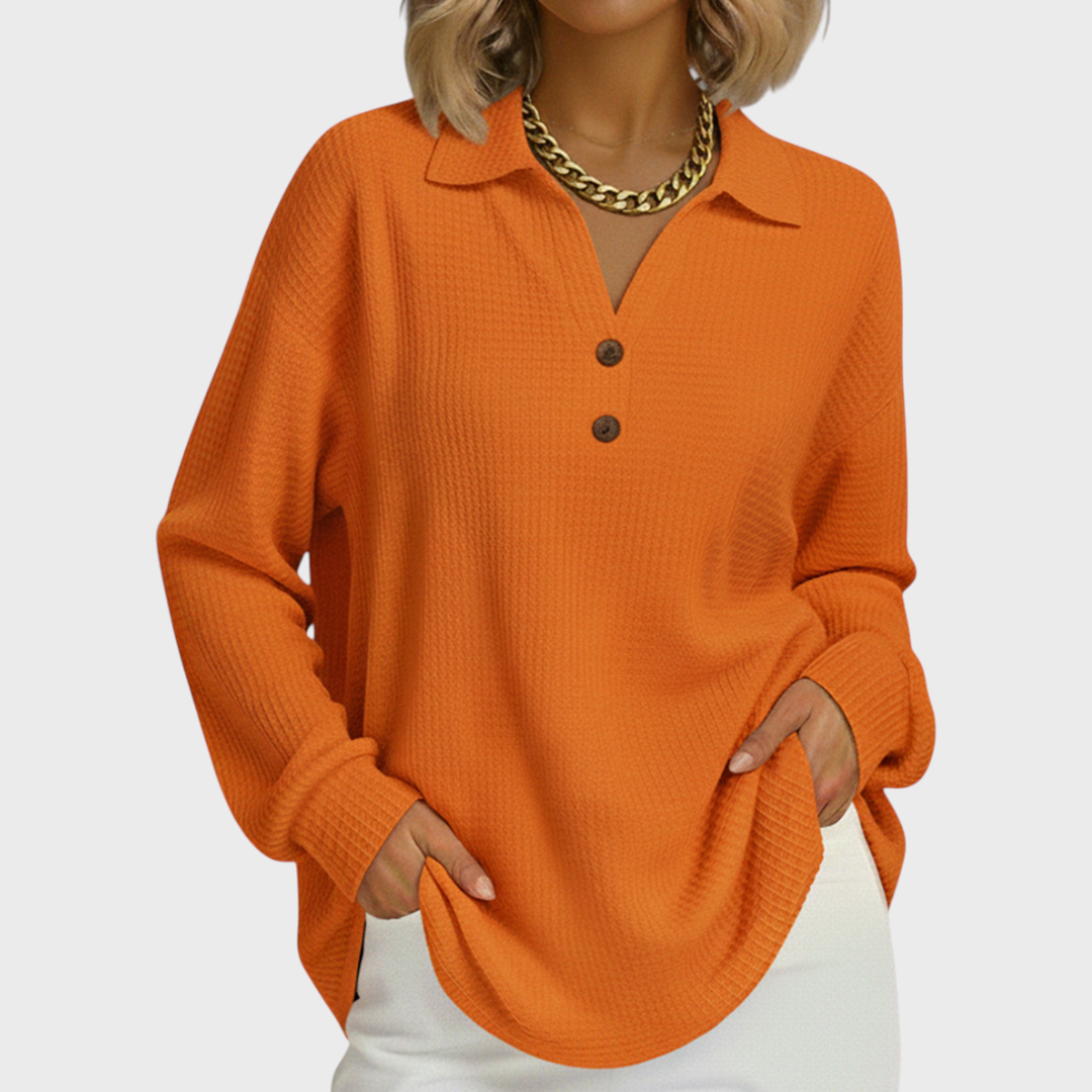 Laura | Orange Jumper with Polo Collar