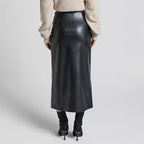 Leather Midi Skirt with Front Split in Sleek Straight Cut