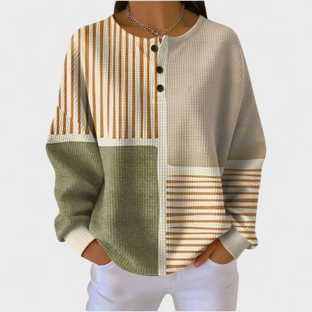 Luna | Beige Jumper with Striped and Patchwork Pattern