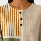 Luna | Beige Jumper with Striped and Patchwork Pattern