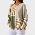 Luna | Beige Jumper with Striped and Patchwork Pattern