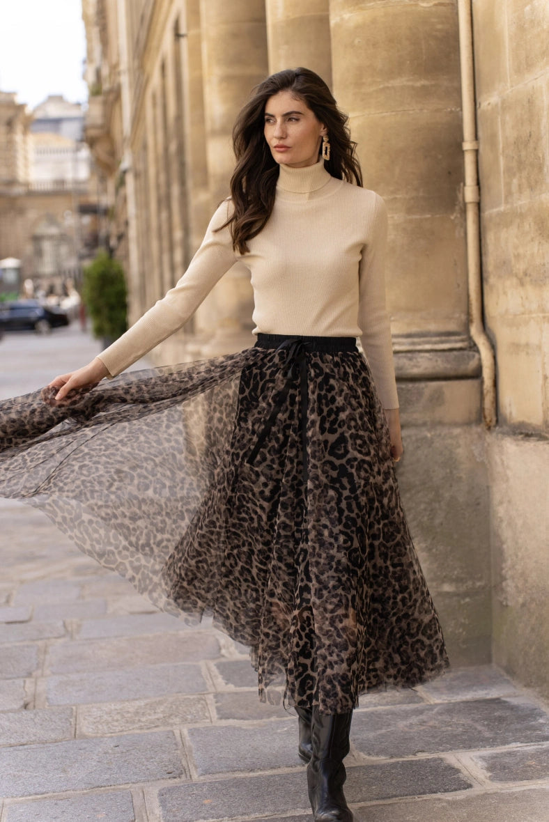 Maxi Skirt | Leopard Print & Flowing Tulle