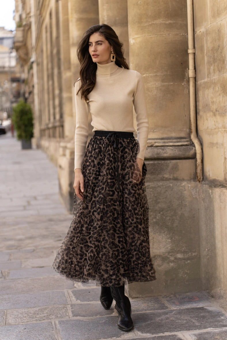 Maxi Skirt | Leopard Print & Flowing Tulle