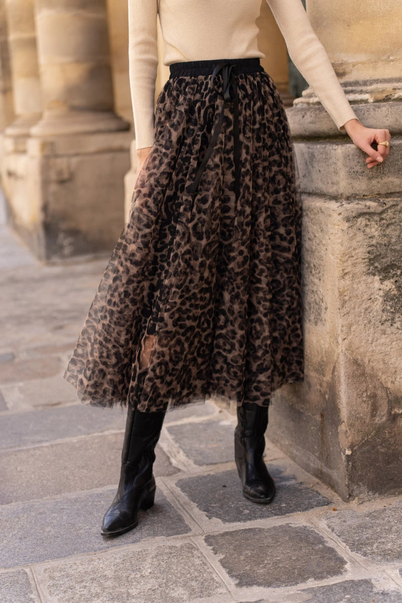Maxi Skirt | Leopard Print & Flowing Tulle