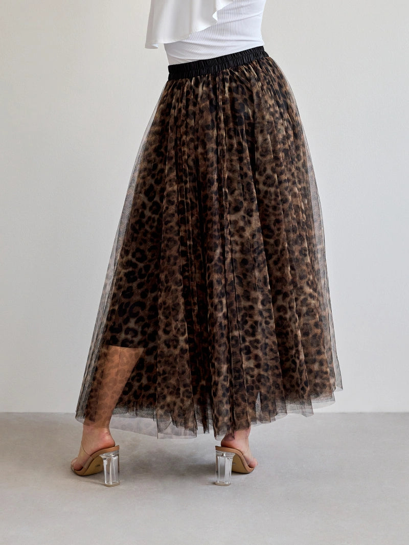 Maxi Skirt | Leopard Print & Flowing Tulle